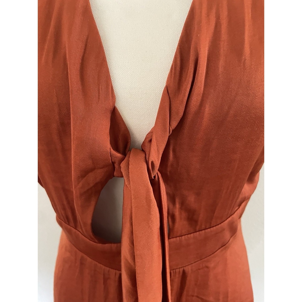 Francesca's SSFLUTTERS High-Low Tie-Front Midi Dress Burnt Orange Rust Small NWT - Picture 3 of 13